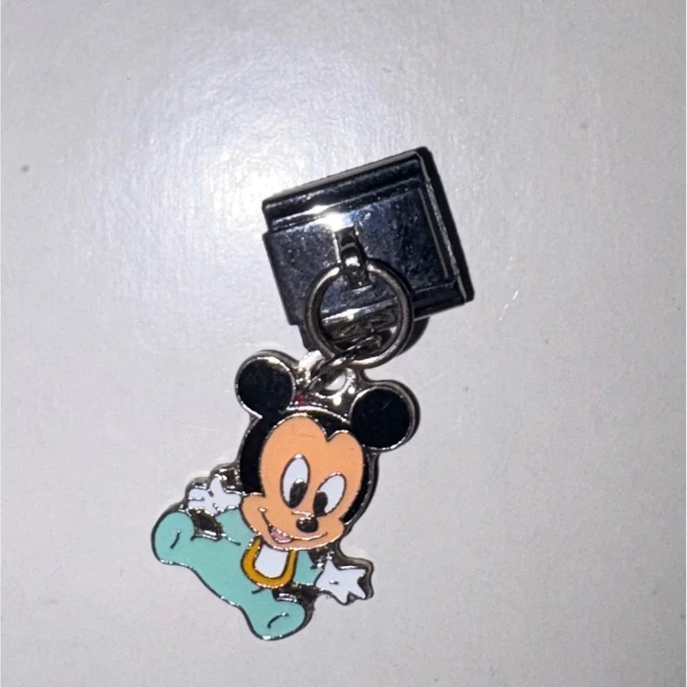 Baby Mickey Mouse‎ Italian Charm Red White Blue Enamel Bracelet Link